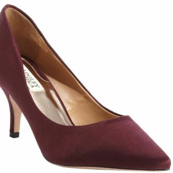 Badgley Mischka Shoes - Badgley Mischka Burgundy Satin Pointed-Toe Pumps